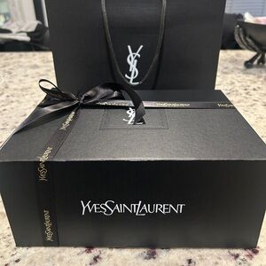 Yves Saint Laurent Luxurious Black Box and carrying bag, and Bow. Gifting!